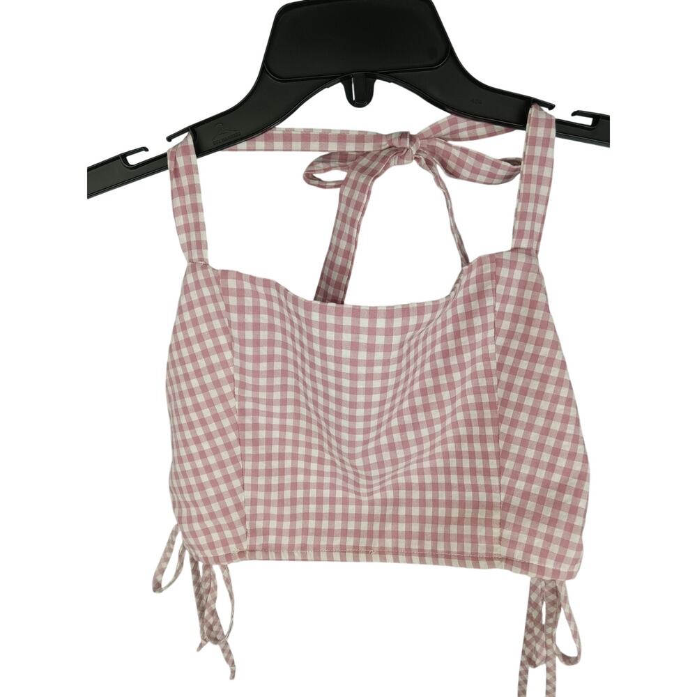 LA Hearts Pink Gingham Tie-Back Crop Top